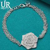 925 Sterling Silver Rose Flower Chain Bracelet Wedding Engagement Charm Jewelry