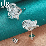 925 Silver Zircon Stud Earring Rotate Flower Shape Wedding Party Jewelry