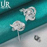 925 Silver Zircon Stud Earring Rotate Flower Shape Wedding Party Jewelry