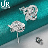 925 Silver Zircon Stud Earring Rotate Flower Shape Wedding Party Jewelry