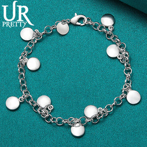 925 Silver Round Bean Chain Bracelet Wedding Engagement Charm Jewelry