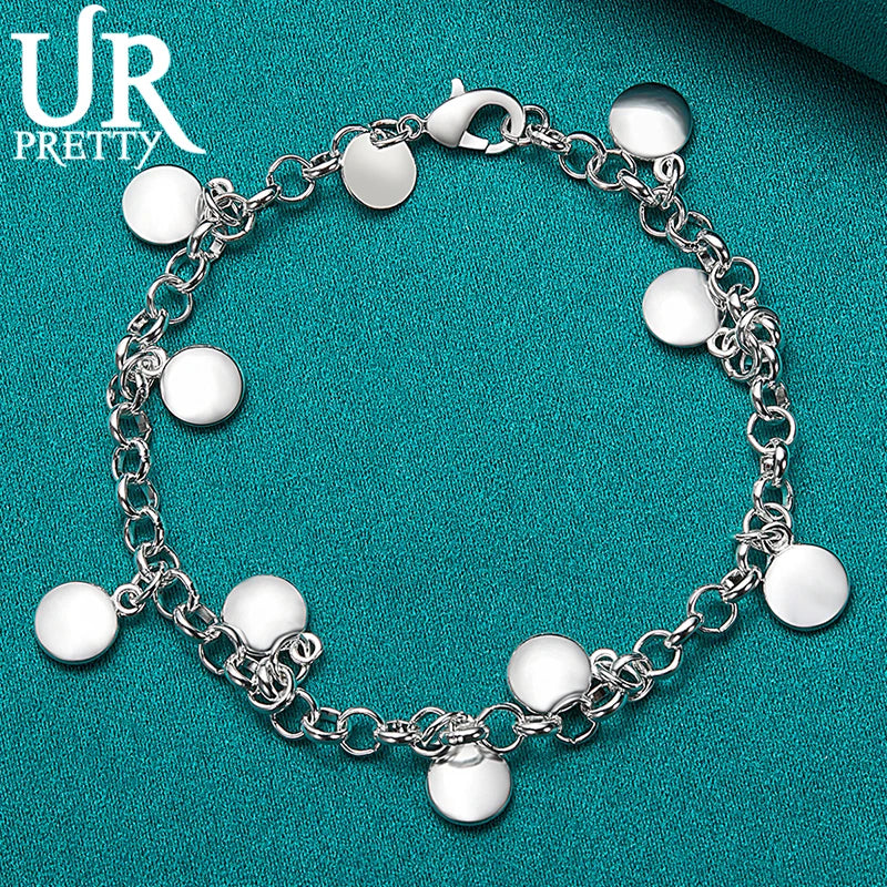 925 Silver Round Bean Chain Bracelet Wedding Engagement Charm Jewelry