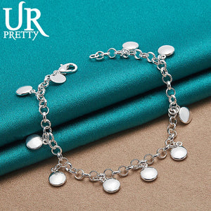 925 Silver Round Bean Chain Bracelet Wedding Engagement Charm Jewelry