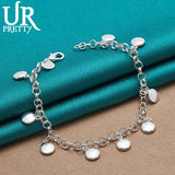 925 Silver Round Bean Chain Bracelet Wedding Engagement Charm Jewelry