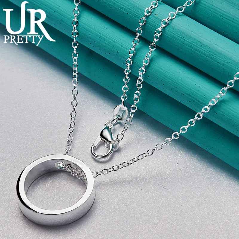 925 Silver Circle Pendant Necklace 16-30 Inch Chain Wedding Jewelry