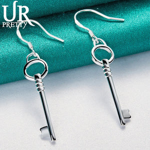925 Silver Key Pendant Earring Women Wedding Jewelry