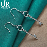 925 Silver Key Pendant Earring Women Wedding Jewelry