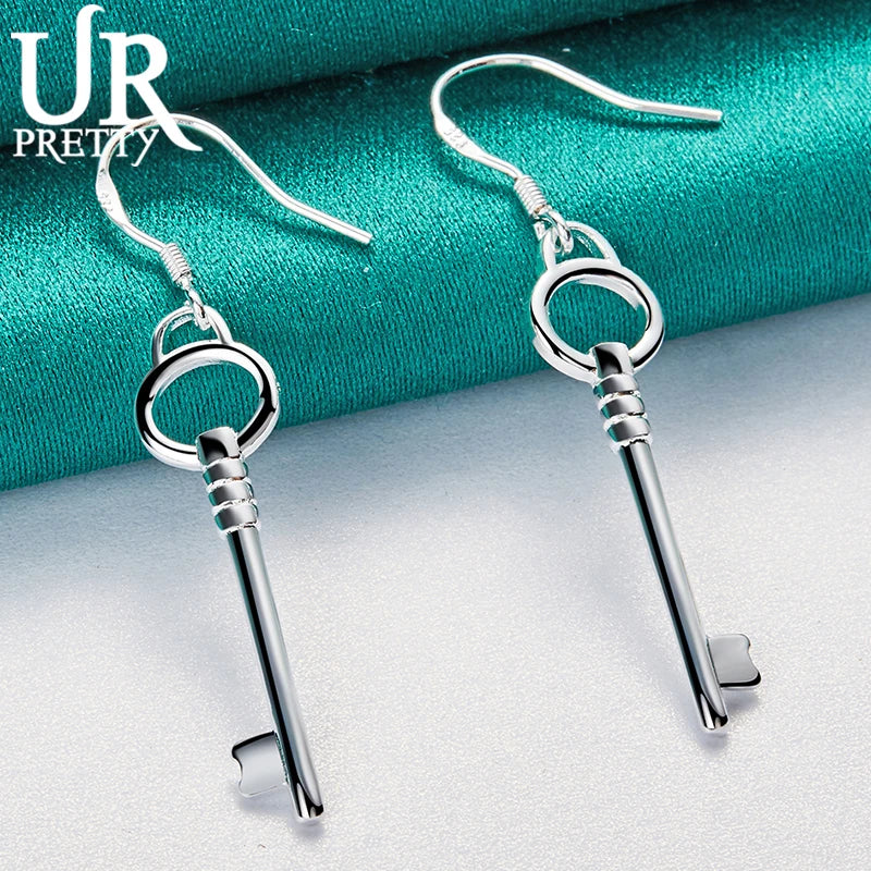 925 Silver Key Pendant Earring Women Wedding Jewelry
