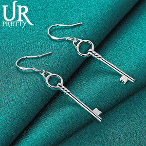 925 Silver Key Pendant Earring Women Wedding Jewelry