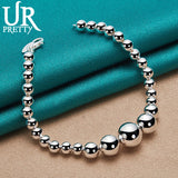 925 Sterling Silver Round Bead Chain Bracelet For Women