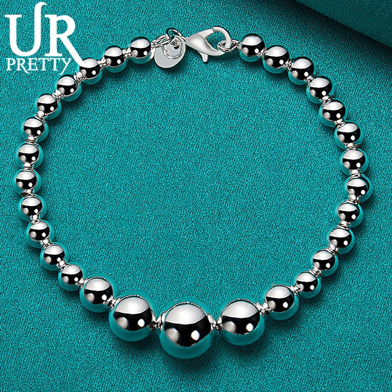 925 Sterling Silver Round Bead Chain Bracelet For Women