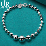 925 Sterling Silver Round Bead Chain Bracelet For Women
