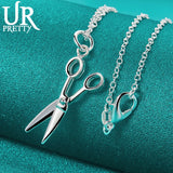 925 Silver Scissors Pendant Necklace Snake Chain Wedding Jewelry
