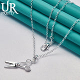 925 Silver Scissors Pendant Necklace Snake Chain Wedding Jewelry