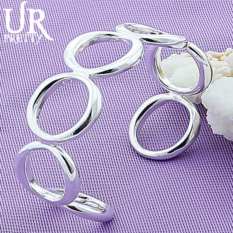 925 Silver 7 Circles Bangle Bracelet Adjustable Wedding Engagement Jewelry