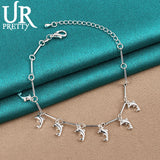 925 Sterling Silver Seven Dolphins Chain Bracelet Wedding Engagement Party Charm