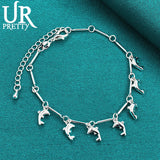 925 Silver 7 Dolphins Chain Bracelet for Men Women