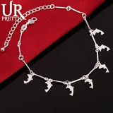 925 Silver 7 Dolphins Chain Bracelet for Men Women