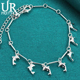 925 Sterling Silver Seven Dolphins Chain Bracelet Wedding Engagement Party Charm