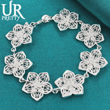 925 Silver Seven Flowers Chain Bracelet Wedding Engagement
