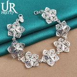 925 Silver Seven Flowers Chain Bracelet Wedding Engagement