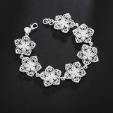 925 Sterling Silver Seven Flowers Chain Bracelet For Women