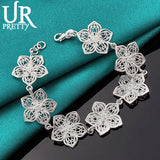 925 Sterling Silver Seven Flowers Chain Bracelet For Women