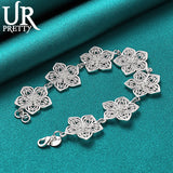 925 Silver Seven Flowers Chain Bracelet Women Wedding Engagement Party Charm