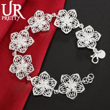 925 Sterling Silver Seven Flowers Chain Bracelet For Women