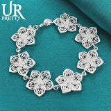 925 Silver Seven Flowers Chain Bracelet Wedding Engagement