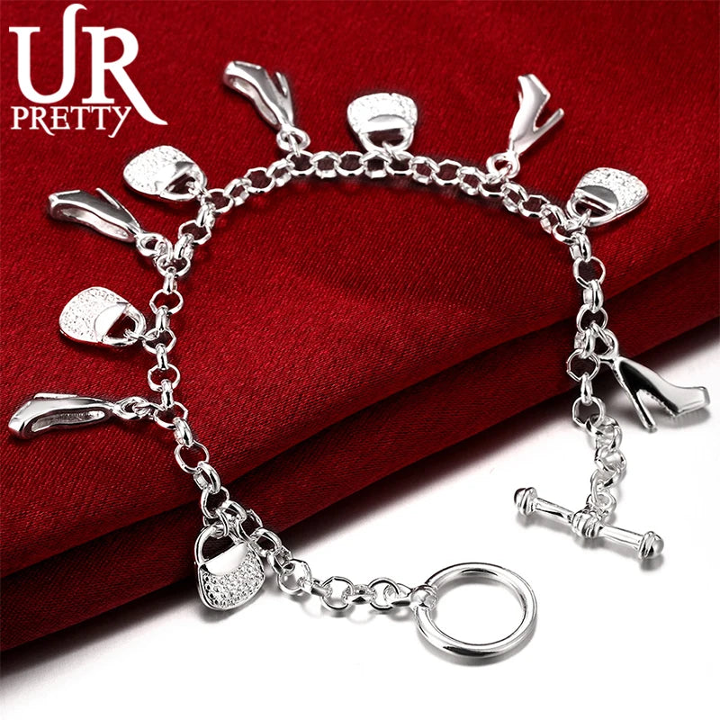 925 Silver Shoes&Bags Chain Bracelet Wedding Jewelry