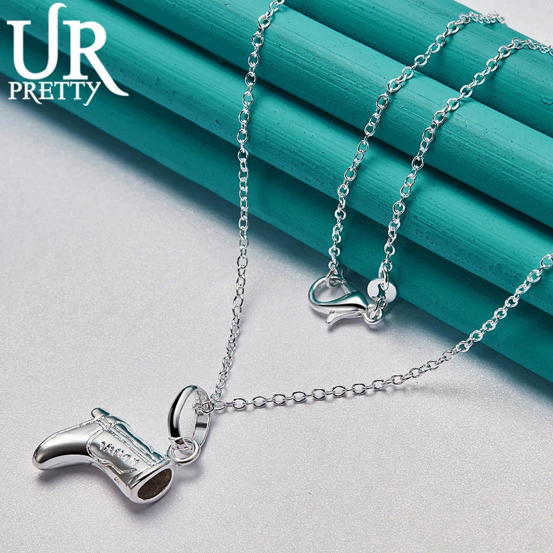 925 Silver Shoes Boots Pendant Necklace 18 Inch Chain Wedding Jewelry