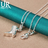 925 Silver Shoes Boots Pendant Necklace 18 Inch Chain Wedding Jewelry