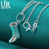 925 Silver Shoes Boots Pendant Necklace 18 Inch Chain Wedding Jewelry
