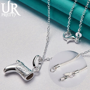 925 Silver Shoes Boots Pendant Necklace 18 Inch Chain Wedding Jewelry