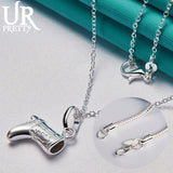 925 Silver Shoes Boots Pendant Necklace 18 Inch Chain Wedding Jewelry
