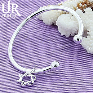 925 Silver 6 Pointed Star Bangle Bracelet For Women