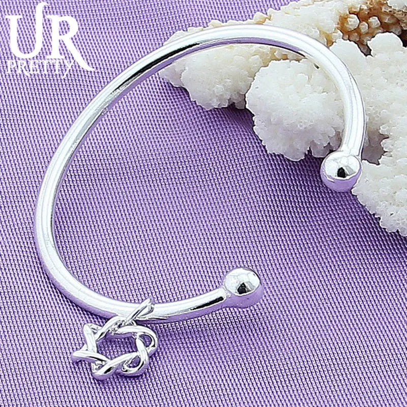 925 Silver 6 Pointed Star Bangle Bracelet For Women