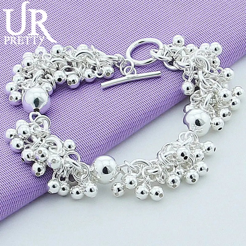 925 Sterling Silver Smooth Beads Chain Bracelet Wedding Engagement
