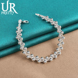 925 Silver Braided Grape Beads Chain Bracelet Wedding Charm Jewelry