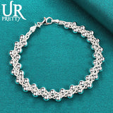 925 Silver Braided Grape Beads Chain Bracelet Wedding Charm Jewelry