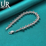 925 Silver Braided Grape Beads Chain Bracelet Wedding Charm Jewelry