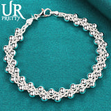 925 Silver Braided Grape Beads Chain Bracelet Wedding Charm Jewelry