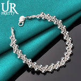 925 Silver Braided Grape Beads Chain Bracelet Wedding Charm Jewelry