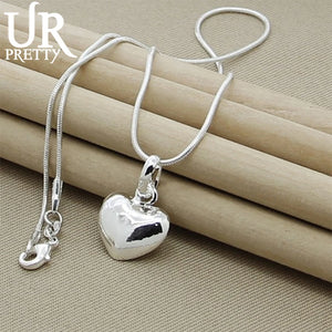 925 Silver Heart Pendant Necklace Snake Chain Women Wedding Charm Jewelry