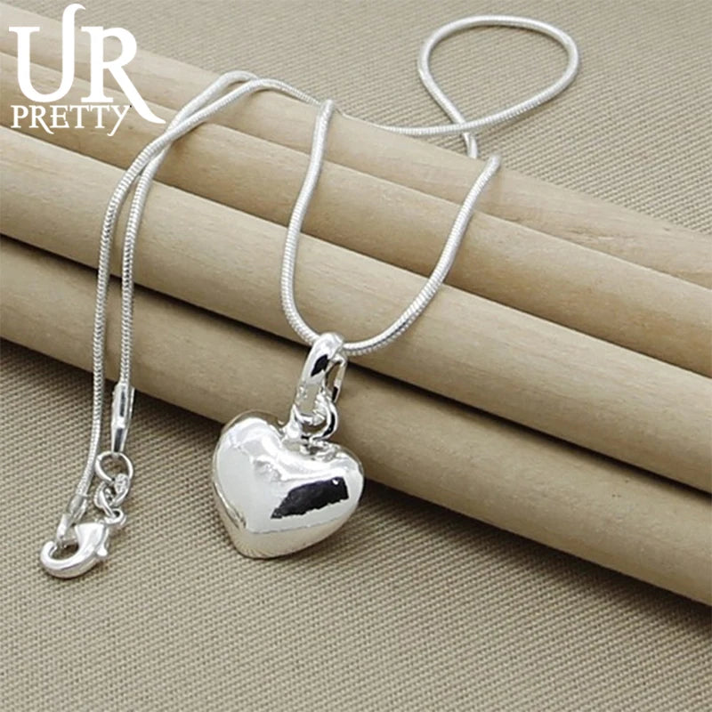925 Silver Heart Pendant Necklace Snake Chain Women Wedding Charm Jewelry