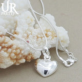 925 Silver Heart Pendant Necklace Snake Chain Women Wedding Charm Jewelry
