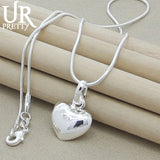 925 Silver Heart Pendant Necklace Snake Chain Women Wedding Charm Jewelry