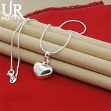 925 Silver Heart Pendant Necklace Snake Chain Women Wedding Charm Jewelry