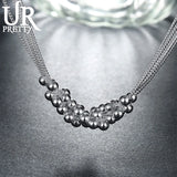 925 Silver Smooth Bead Ball Grapes Necklace 18 Inches Chain Woman Jewelry